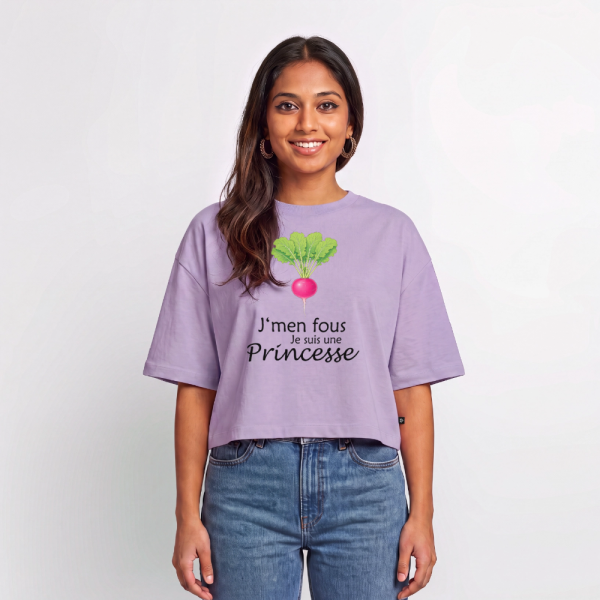 T-shirt oversize bio femme – « J’men fous, je suis une princesse »