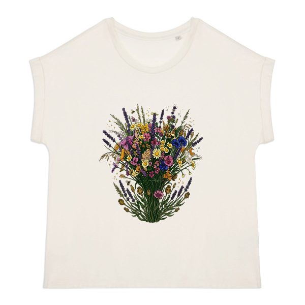 T-shirt femme biologique manches à revers - Bouquet de fleurs des champs