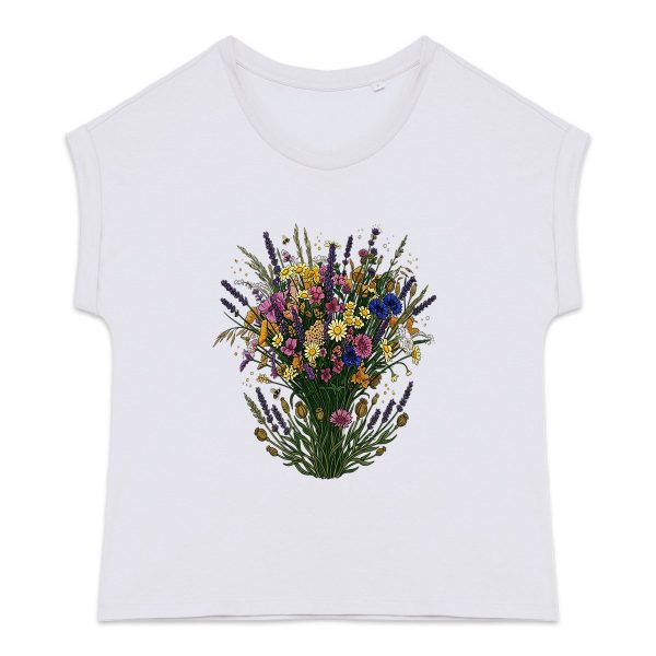 T-shirt femme biologique manches à revers - Bouquet de fleurs des champs